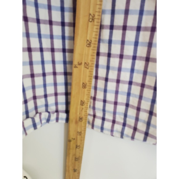 Schoffel Shirt Mens 17.5 White Purple Blue Check Classic Fit Long Sleeve Cotton - Picture 5 of 7